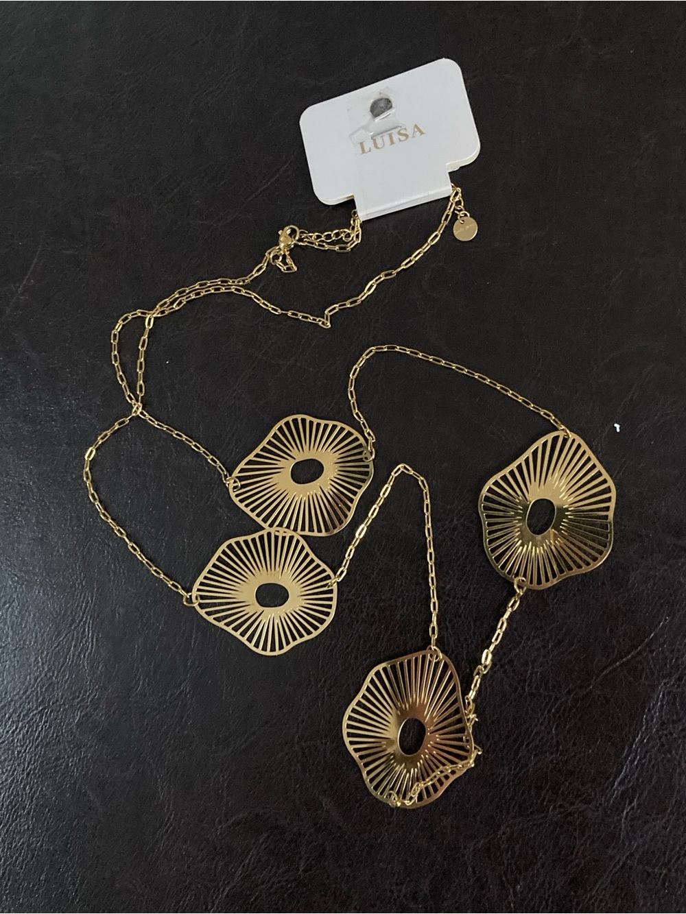 Gold Sunburst Pendant Long Necklace